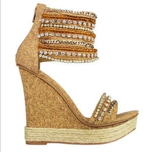 👠Naughty Monkey Gold & Mustard Detail Cork Wedge